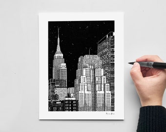 New York Art Print, Empire State Building Print, New Yorker Print, , New York City Illustration, Architecture Hand Drawing, NYC Wall Art