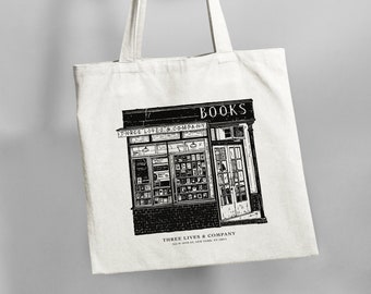 Books Tote Bag, New York Tote, Illustrated Tote Bag, New York Bookshop Tote Bag, Book Lovers Gift, Bookstore Canvas Tote, Gift for Reader