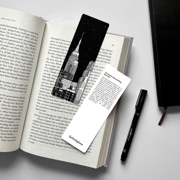 New York Bookmark, Empire State Bookmark, New York Skyline, Hand-Drawn New York Souvenir, NYC Architecture Bookmark, Illustrated Bookmark