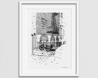 SoHo New York Print, New York Print, New York Streets, NYC Art, New York Gift, New York Postcard, New York Poster, Hand Drawing