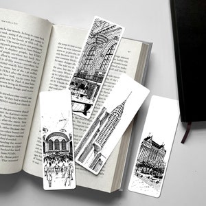 New York Bookmarks Set of 4, New York City Architecture Bookmarks, New York Gift, NYC Art Bookmark, New York Souvenir, Hand-Drawn Bookmark