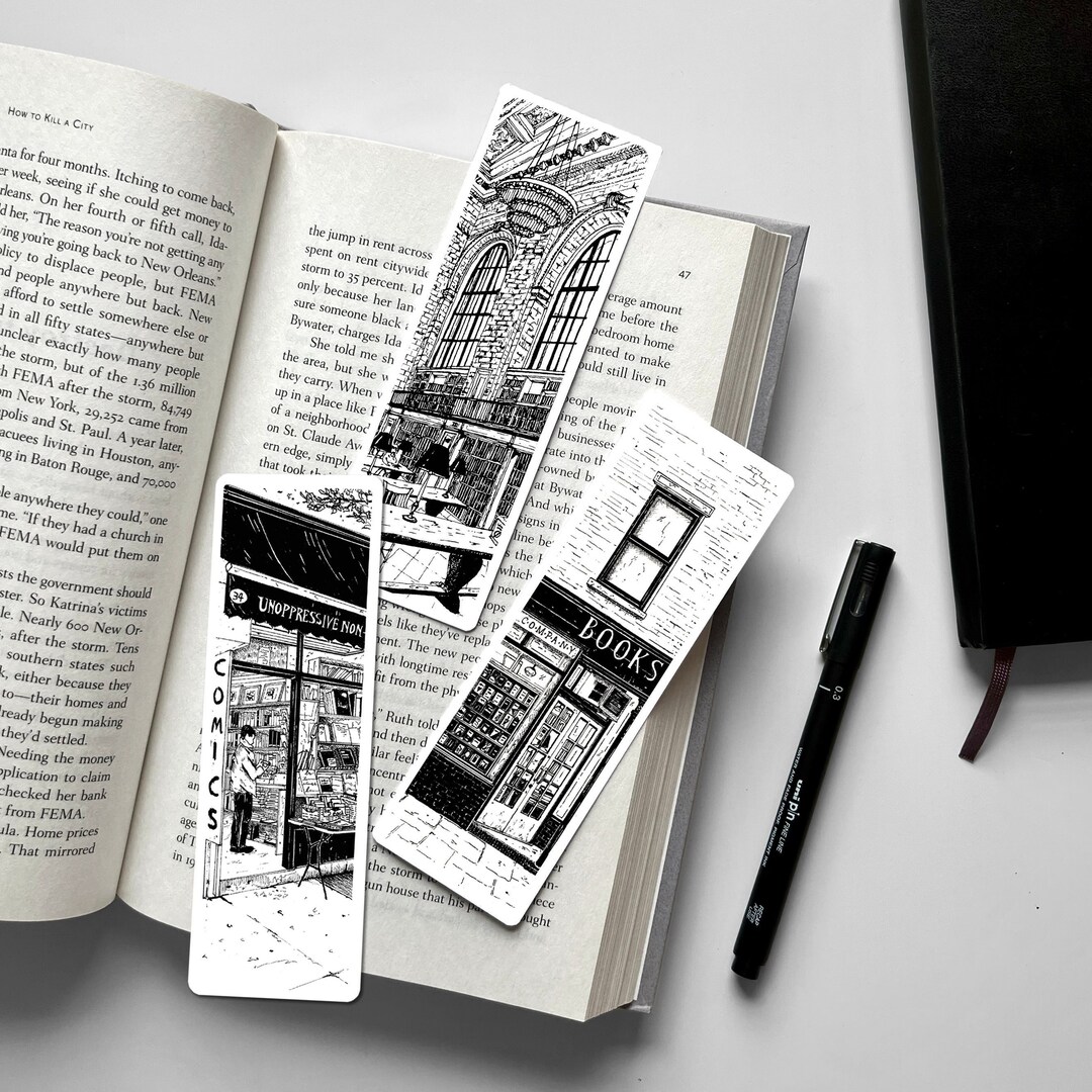 Bookstore Bookmark Collection, New York Bookmark Set of 3, Handdrawn