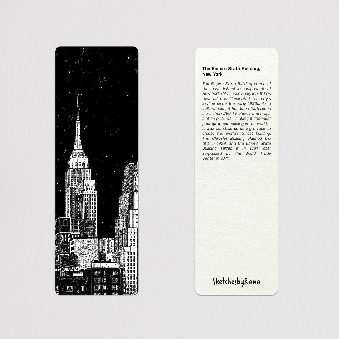 New York Bookmark, Empire State Bookmark, New York Skyline, Hand-drawn ...