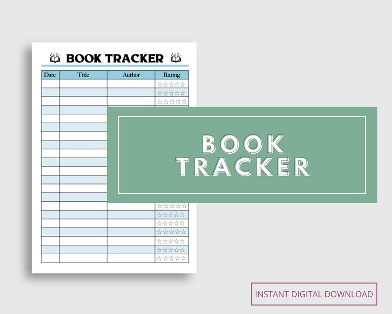 Printable Book Tracker | Reading Log | Digital Download | Planner ...