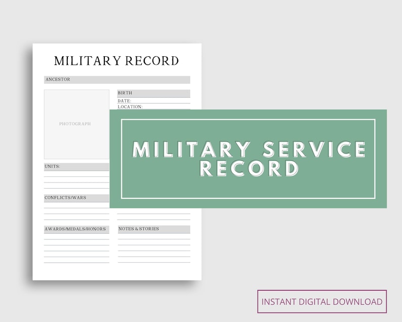 Military Service Record | Genealogy Worksheet | Ancestry Printable ...