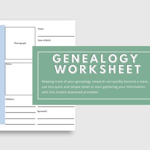 Genealogy Worksheet | Printable | Digital Download (Letter Size)