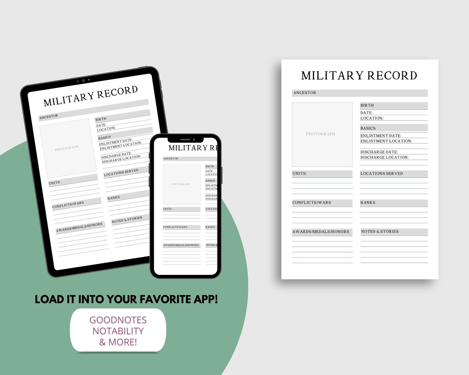 Military Service Record | Genealogy Worksheet | Ancestry Printable ...