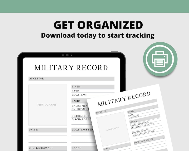 Military Service Record | Genealogy Worksheet | Ancestry Printable ...