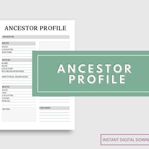 Ancestor Profile | Genealogy Printable | Digital Ancestry Research Page | Family Tree | Genealogist | Family History| Ancestor Biography