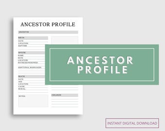 Ancestor Profile | Genealogy Printable | Digital Ancestry Research Page | Family Tree | Genealogist | Family History| Ancestor Biography