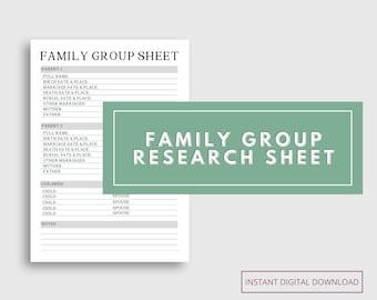 Scheda di lavoro del gruppo familiare genealogico / Pianificatore di antenati / Albero genealogico stampabile / Piano di riunione di famiglia / Quaderno del genealogista
