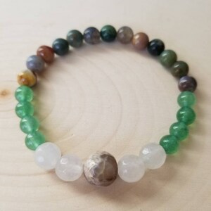 Handmade gemstone beaded bracelet with Grey Agate, Quartzite, Aventurine and Fancy Jasper