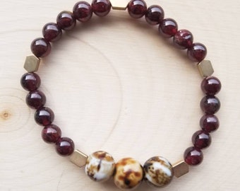 Handgemaakte edelsteen kralen armband met vuur Crackle Agaat en granaat