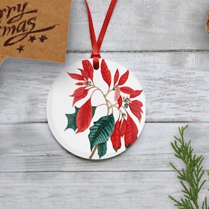 Poinsettias Christmas Decoration | Ceramic Christmas Tree Ornament | Hand Printed in Shropshire