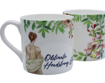 Obstinate, Headstrong Girl! Jane Austen inspired Mug |  Bone China Pride and Prejudice Mug | Hand-printed Mugs | From Mustard & Gray