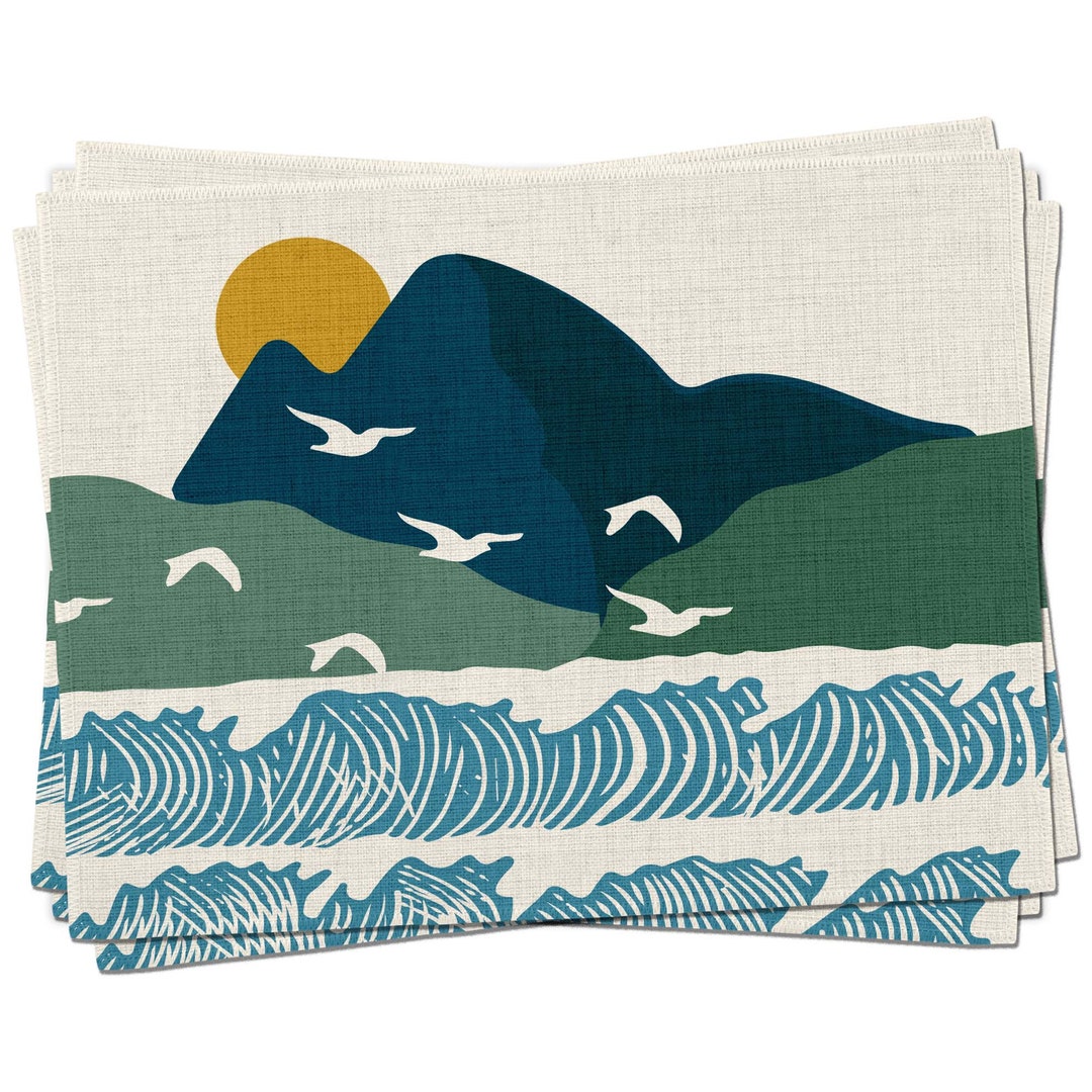 Over the Bay Linen Style Placemats | Coastal Tablemats | Hand-printed ...