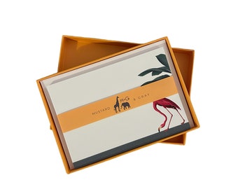 Foraging Flamingo Notecard Set with Laid Envelopes | Darwin's Menagerie | Flamingo Stationery