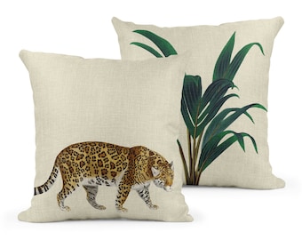 Darwin's Menagerie Prowling Leopard Cushion | Decorative Throw Pillow | Mustard and Gray