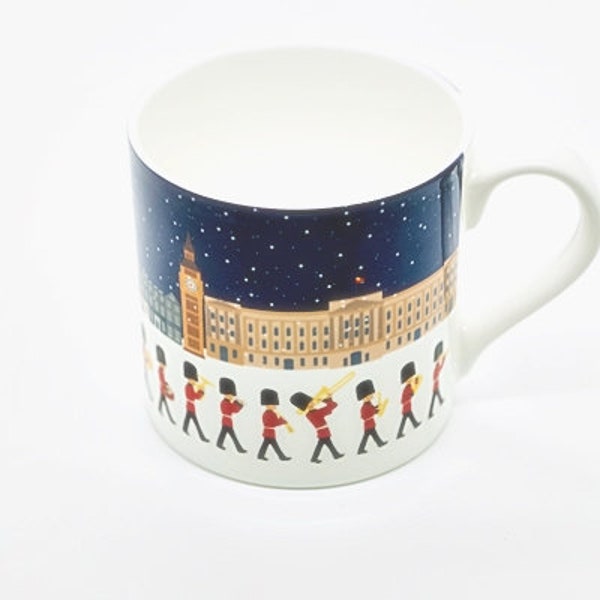 The London Season's Large Winter Mug | Bone China London Skyline & Solider Mugs | Hand-printed Christmas Mug