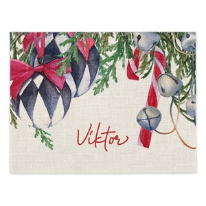 Personalised Christmas Baubles Placemat (Single) | Custom Name Christmas Placemat