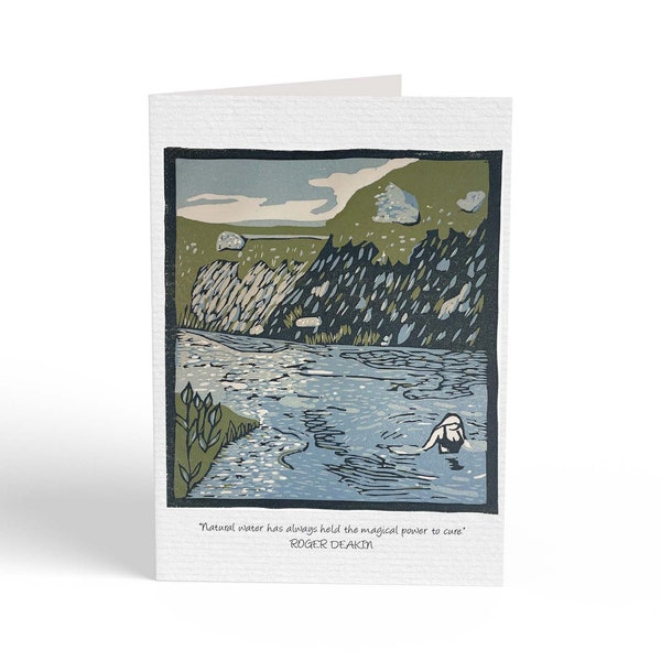 Wild Swimming Linocut Greetings Card | Cold Water swimming card from Mustard and Gray