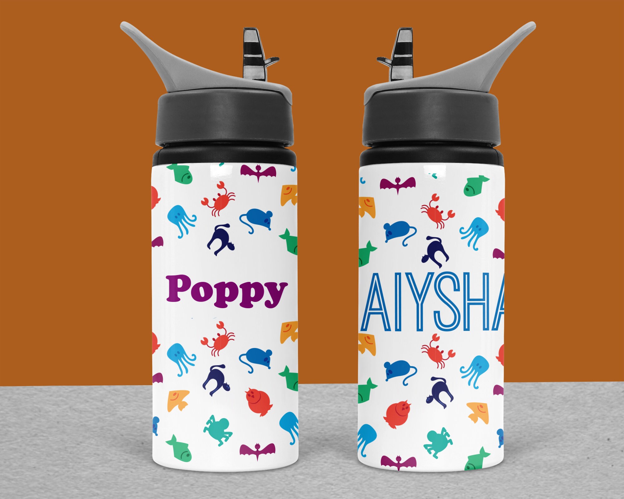 Animal Water Bottle with Straw for Children Custom 650ml Etsy
