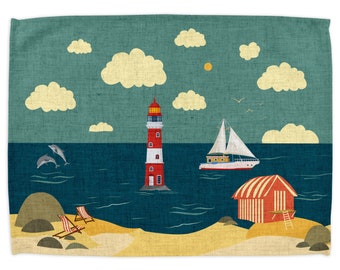 Charlie's Coast Seaside 100% Cotton Tea Towel - Printed in the UK