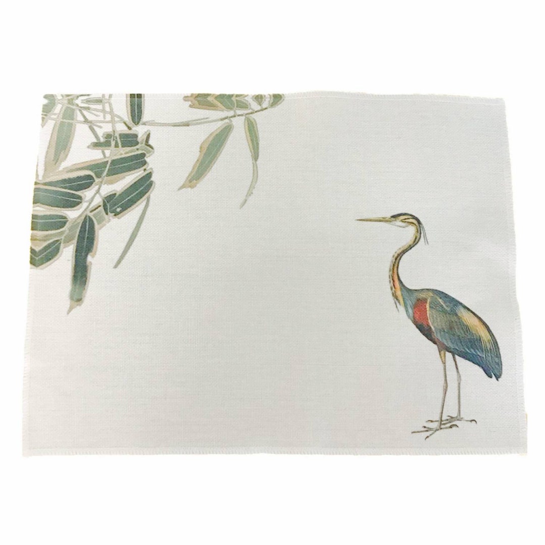 Heron Placemats Heron Linen Style Fabric Bird Placemats Etsy