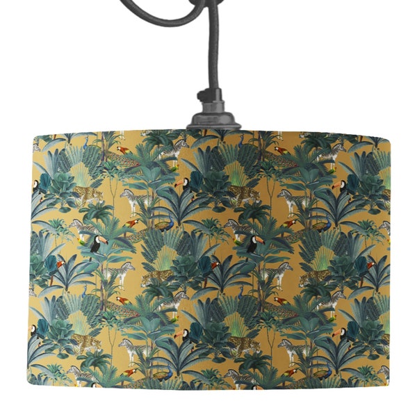 Darwin's Menagerie mosterdpatroon lampenkap | Dieren- en Palmlamp Sahde Diameter 20, 30 & 45 cm | Van Mosterd en Grijs