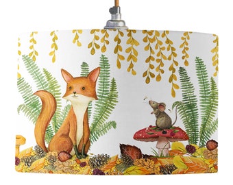 Nature Drum Lamp Shade | Children's Nature Lampshade | Nursery Forest Lampshade | Fox and Mouse | Lagom Nursery | By Mustard and Gray