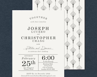 1920s Art Deco Wedding Invitations - Elegant Black  White Gatsby Stationery Suite