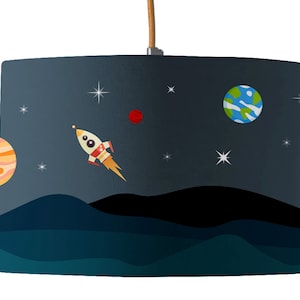Mission To The Moon Drum Lamp Shade | Children&#39;s Rocket and Space Lampshade | Planets Lampshade | By Mustard and Gray
