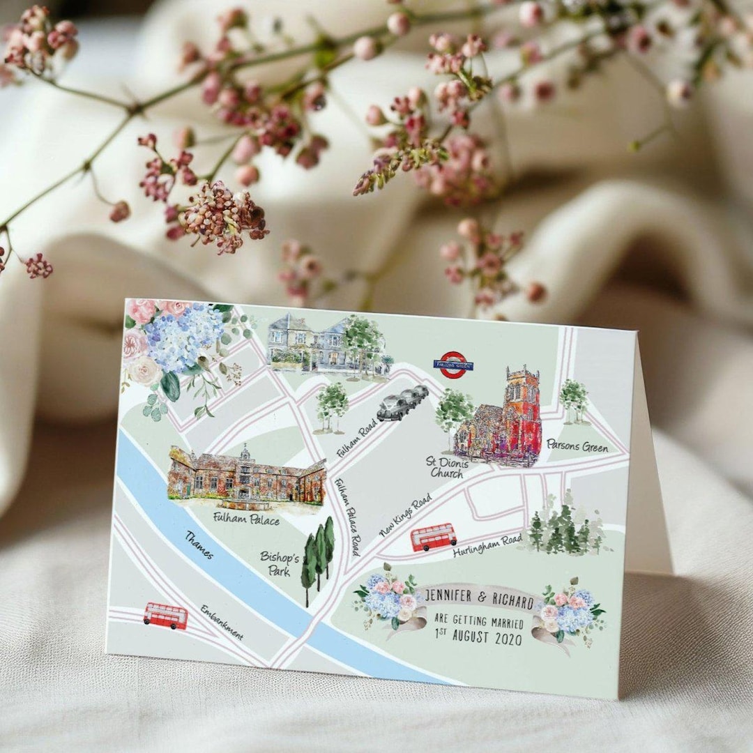 Bespoke Wedding Map Invitation: Illustrated Venue, Personalized ...