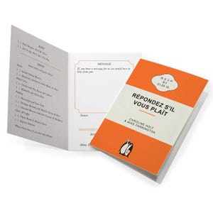 Tarjetas de confirmación de asistencia para bodas de clubes de lectura de inspiración vintage: Boda con temática literaria clásica de Mustard and Gray