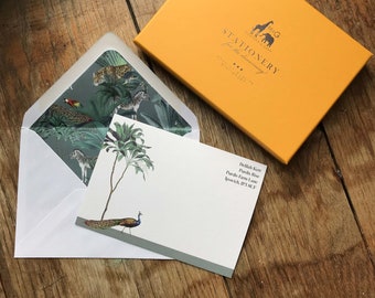 Personalised &quot;Strutting Peacock&quot; Note Cards with Lined Envelopes | Personalised Note Cards - Choose font and colour | Mustard and Gray