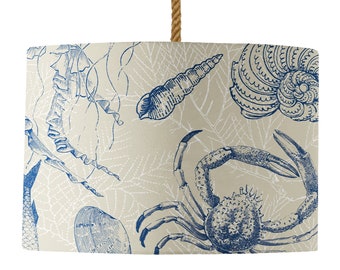 Antiquarian Sealife Drum Lampshade: Coastal Blue & Off White