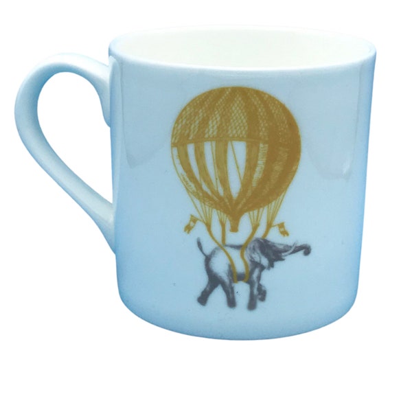 Elephant Hot Air Balloon Mug |  Bone China Elephant Mugs | Hand-printed Mug | From Mustard & Gray