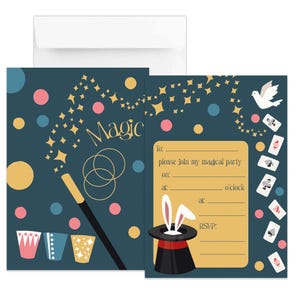 Magician-Themed Kids&#39; Birthday Party Invitations - Enchanting Magic Trick Designs by Mustard and Gray
