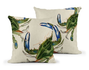 Crab Cushion | Sea Creature Decorative Throw Pillow  | Mustard and Gray