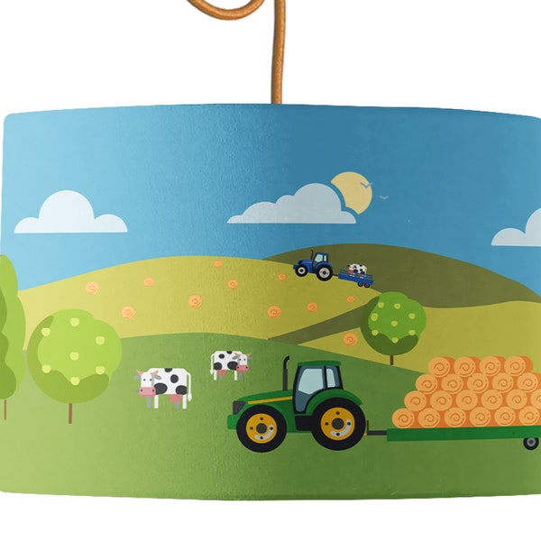 Bramble Hill Farm Drum Lampe Abat-jour | Tracteur pour enfants Abat-jour |  Par Moutarde et Gris