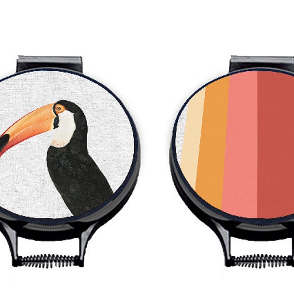 Toco Toucan Hob Covers | Stripe Hob Covers | Bird Circular Hob Pad, 37cm to fit Heritage, Stanley or AGA | Mustard and Gray