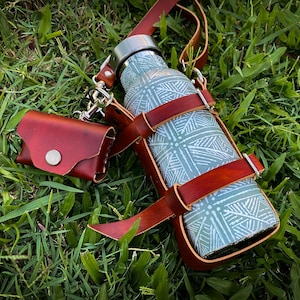 Full grain leather water bottle, durable leather drink bottle sling, bushcraft gear
