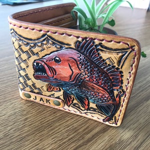 Personalised, Hand tooled wallet, leather carved wallet, bifold men’s wallet