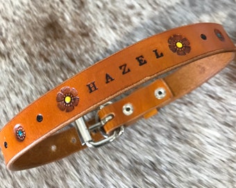 Gepersonaliseerde hondenhalsband, leren halsband met gereedschap, handgemaakte halsband