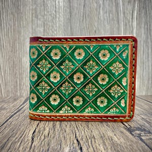 Cartera de cuero con repujado inspirada en la naturaleza, billetera de diseño personalizado y ecológica, billetera para motociclistas