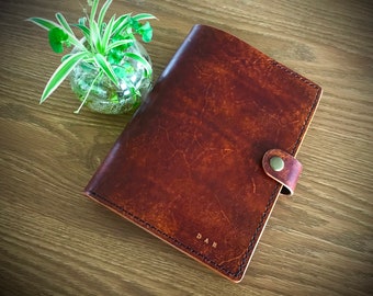 Tooled leather book cover, leather journal cover, diary cover, personalised