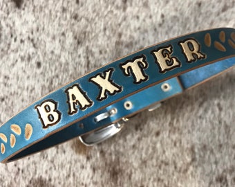 Personalised dog collar, tooled leather collar, medium to large