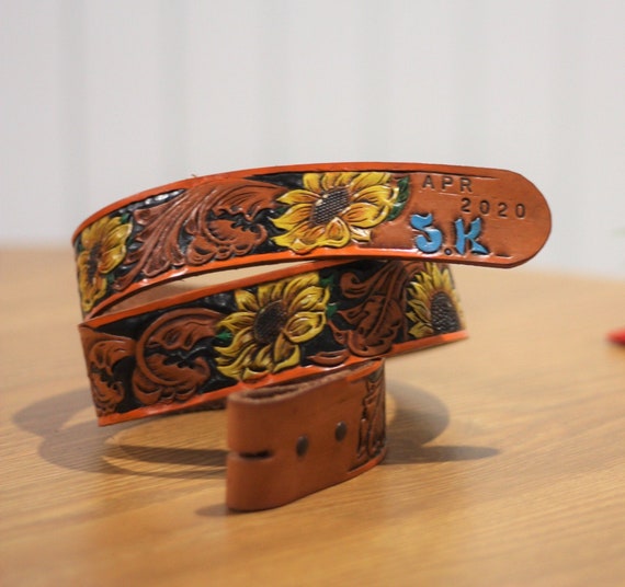 Custom Hand Painted Brown Leather Belt Western Cowboy Rodeo Belt 1.5 main image 3