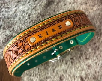 Gepersonaliseerde leren hondenhalsband, aangepaste hondenhalsband, bewerkt leer