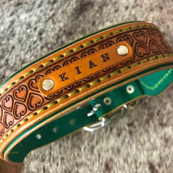 Personalised, leather pet collar, custom dog collar, tooled leather